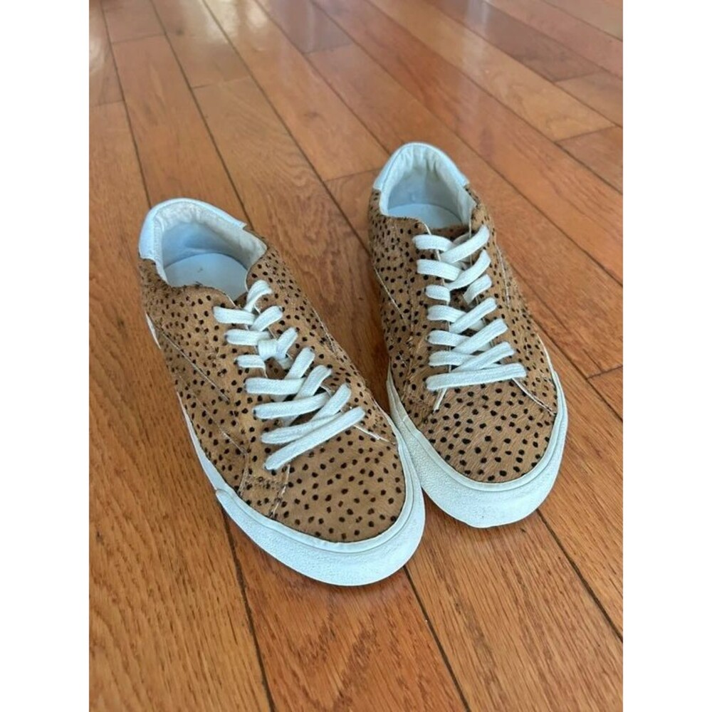 Madewell Women’s 7 Cheetah Calf Hair Leather Lace-Up Sneakers Tan White